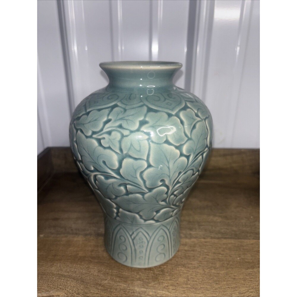 Vintage Korean Celadon 9 Inch Vase